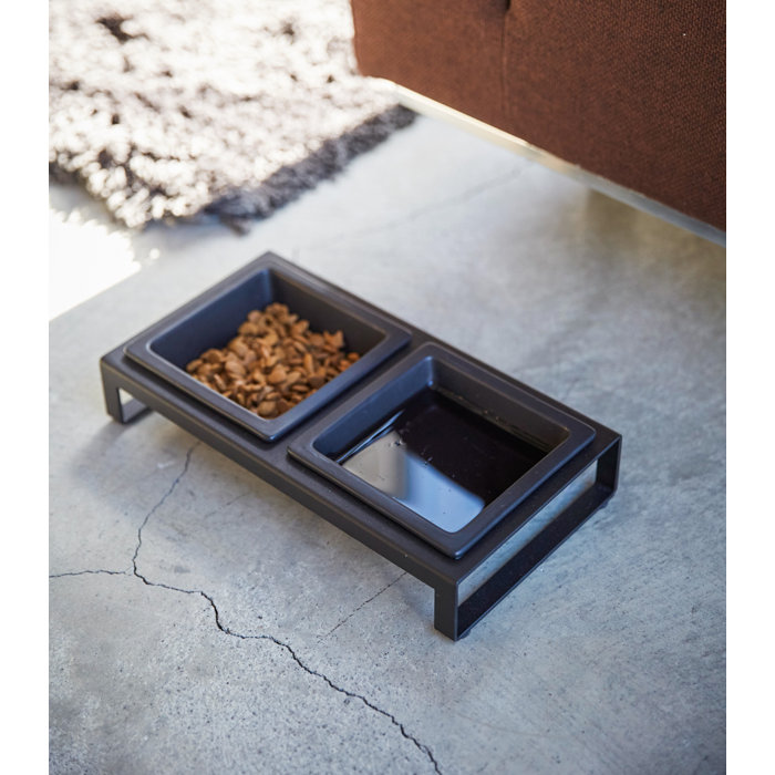 Yamazaki USA Yamazaki Home Steel And Ceramic Pet Food Stand, 2 Bowls